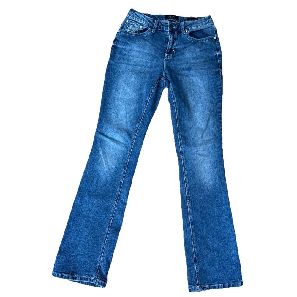 Earl Jean Womens Size 8 Slim Boot Cut Jeans Embellished Flap Pockets Stretch - Picture 2 of 8